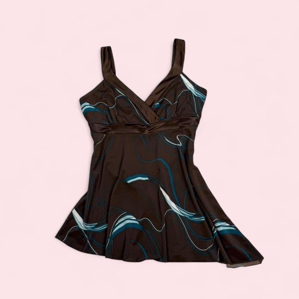 Vintage 90s Maurice's brown & blue fairy asymmetrical babydoll tie back tank top